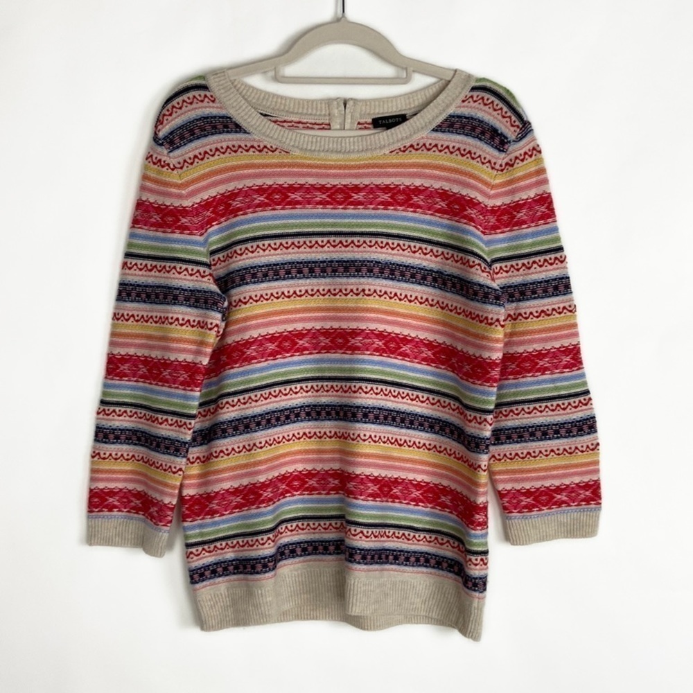 Talbots Lambswool Blend Fitted Medium Colorful Fair Aisle Cozy Knit Sweater